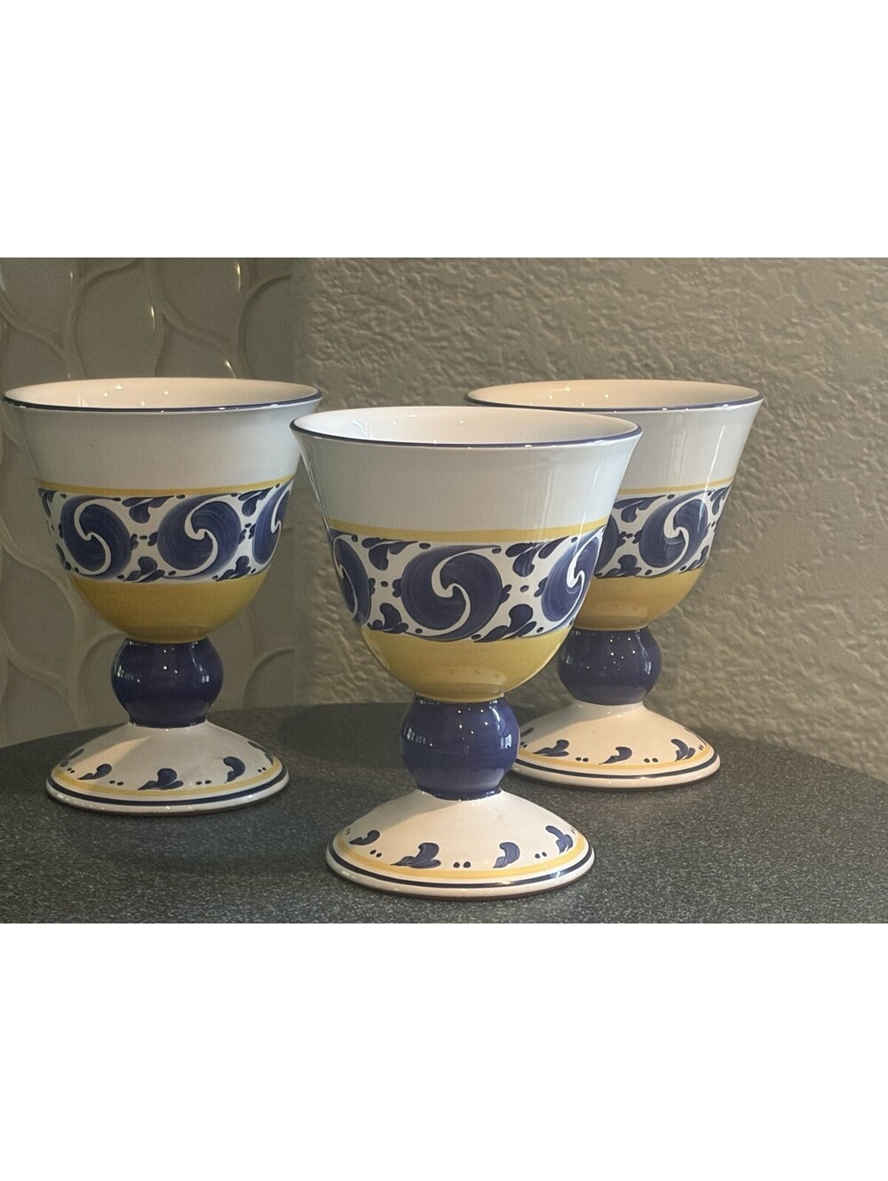Set Of 3 Herend Village Pottery Splash Goblets